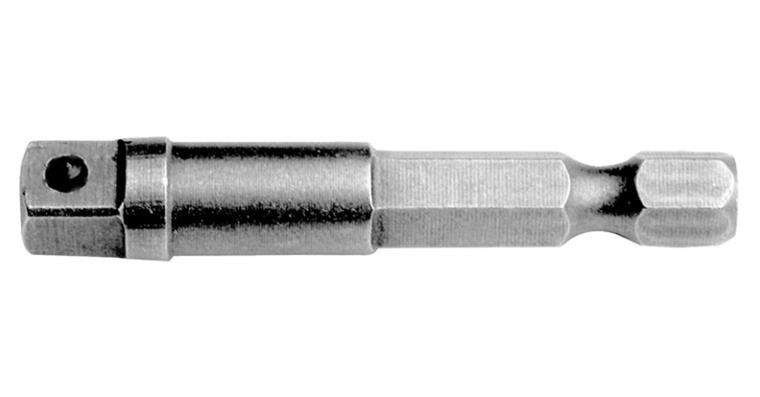 Adapter with sprung pin square drive E6.3 square 1/2 inch x 50 mm