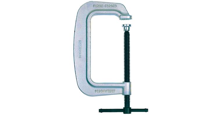 C-screw clamp, clamping width 0-150 mm, overhang 95 mm, clamping force 18 kN