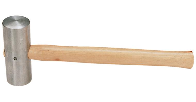 Light metal hammer w. hickory handle, dia. 60 mm, head length 98 mm 750 g