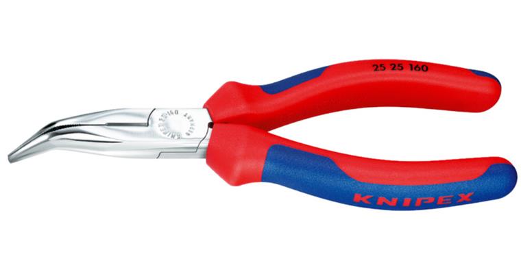 Radio pliers 160 mm angled 40° multi-component sleeves, chrome-plated head