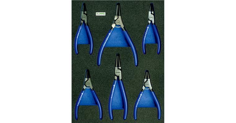Circlip pliers set 6 pieces in OPT-I-STORE insert 260x345x30 mm