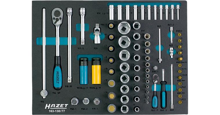 6kant-Steckschlüssel-Satz 1/4Z+1/2Z 163-138/77 in Einlage 77-teilig