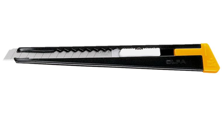 Universal knife with snap-off retractable blade push-button mechanism W=9 mm