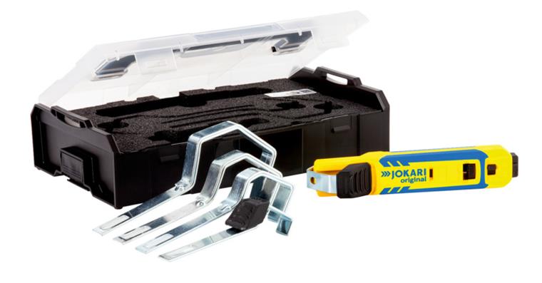 Cable knife assortment with 5 interchangeable brackets for cable dia. 4-70 mm