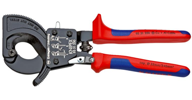 KNIPEX cable cutters 250 mm ratcheting function with two-component handle