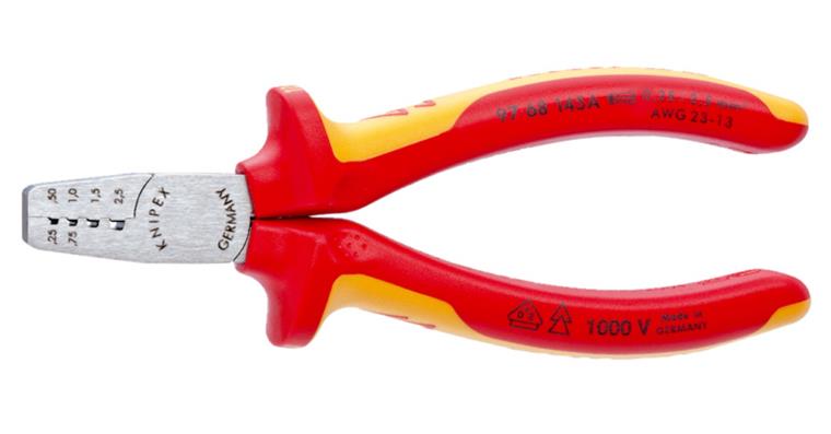 VDE crimping pliers crimping range 0.25-2.5 mm2 AWG 23-13 length 145 mm