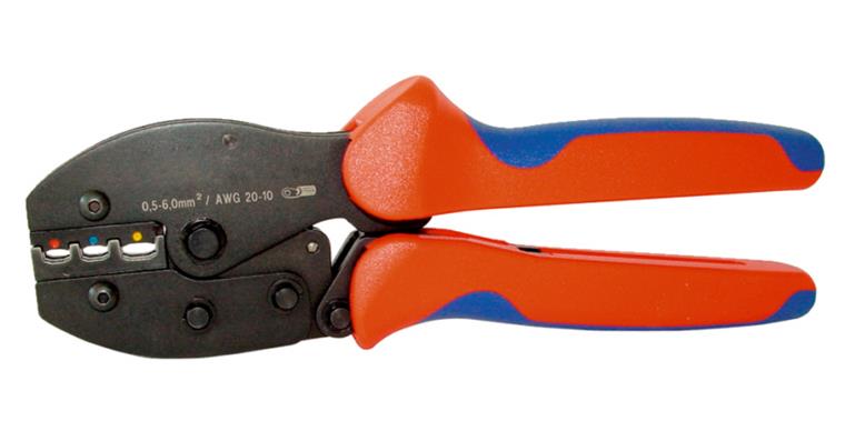 Lvr-act. crimp. pliers 3 cr. points for ins. cable lugs+plug-in conn. 0.5-6 mm2