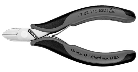 ESD-Seitenschneider spitzer Mini-Kopf kleine Facette Schneidenhärte ca. 62 HRC