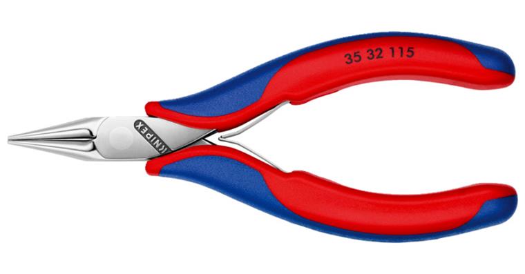 Electronics gripping pliers round, pointed jaws, length 115 mm