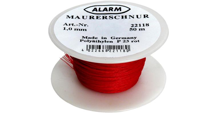Plumb line, 50 m polyethylene red dia. 1 mm 14 kg tear resistance