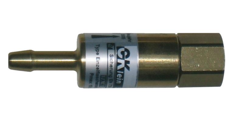 Flammenrückschlagsicherung für Brennerh. Sauerstoff 6 mm- G 1/4 links