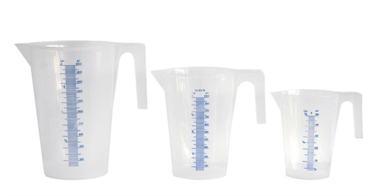 Measuring cup set 3 pcs 0.5 l, 1.0 l, 2.0 l, transparent, coloured/raised scale
