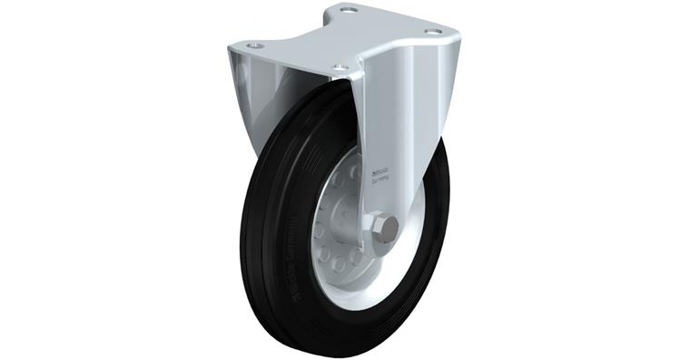Sheet steel fixed castor with screw-on plate solid rubber diameter 200 mm