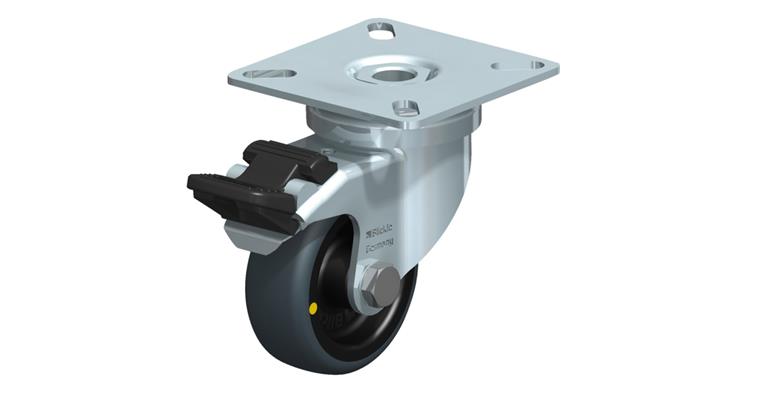 Swivel machinery castor w/ screw-on plate a. lock. dev. rubber (TPE)ESD dia.50mm