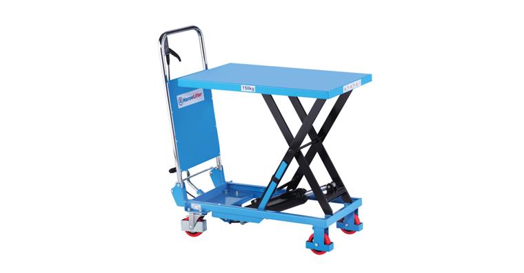 Hand-operated lifting table trolley, load 150kg extended hgt 750mm LxW 740x450mm
