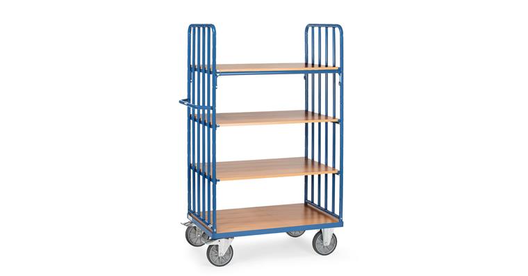 Shelf trolley with pipe struts 4 shelves load cap. 600 kg 1000x600 mm RAL 5007