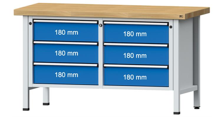 Kastenwerkbank Modell 108 V Buche-Massiv-Platte Höhe 850 mm RAL 7035/5012