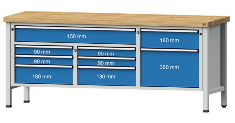 1082075270 Cabinet workbench model 282 V beech solid plate height 850 mm RAL 7035/5012