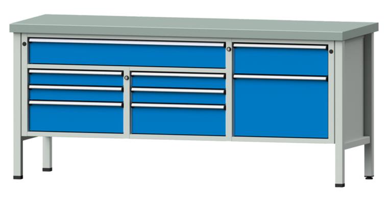 Kastenwerkbank Modell 282 V Platte mit Stahlblechbelag Höhe 900 mm RAL 7035/5012