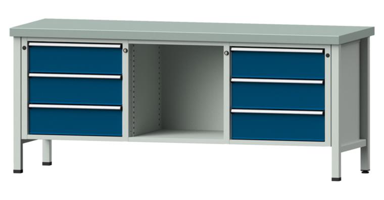 Kastenwerkbank Modell 120 V Platte mit Stahlblechbelag Höhe 850 mm RAL 7035/5010