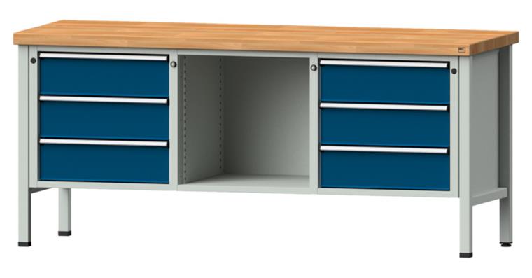 Kastenwerkbank Modell 120 V Buche-Massiv-Platte Höhe 900 mm RAL 7035/5010