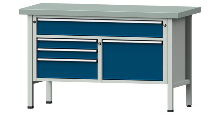 Kastenwerkbank Modell 256 V Platte mit Stahlblechbelag Höhe 900 mm RAL 7035/5010