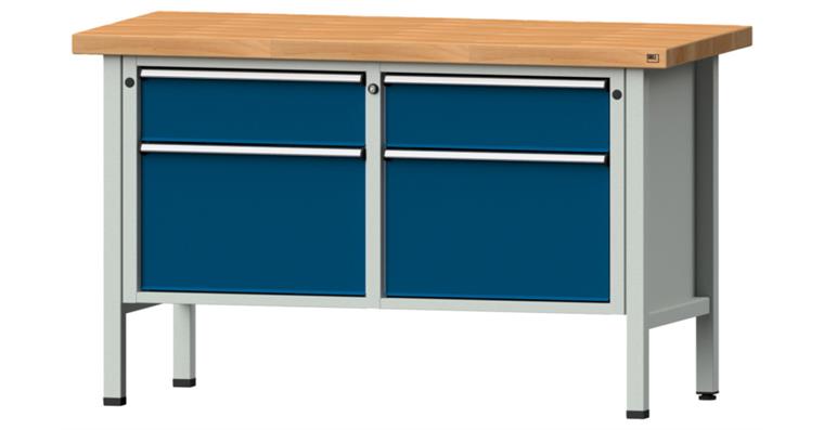 Kastenwerkbank 205 V Buche-Massiv-Platte Höhe 900 mm Breite 1500 mm RAL 5010