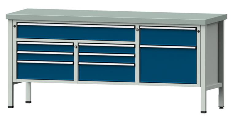 1082075475 Cabinet workbench model 282 V plate w/ sh. st. coat. height 900 mm RAL 7035/5010