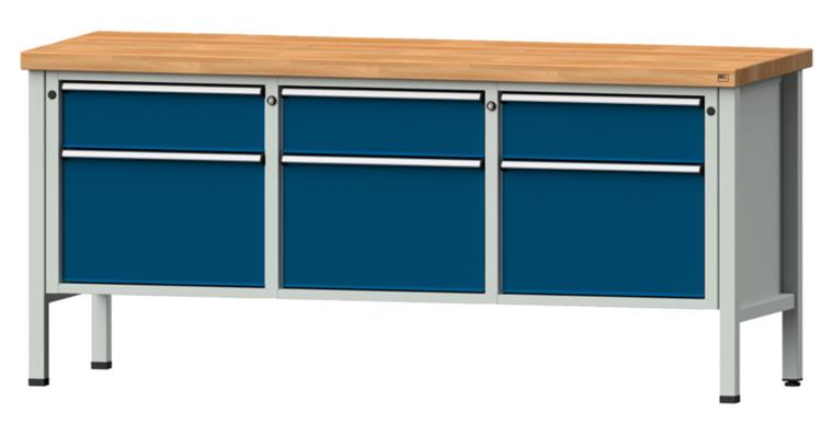 1082075493 Cabinet workbench model 223 V beech solid plate height 900 mm RAL 7035/5010