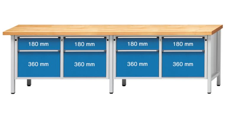Kastenwerkbank 205 V Platte mit Stahlblechbelag H850 mm B2800 mm RAL 5012