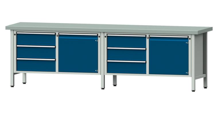 Cabinet workbench model 106 V plate w/ sh. st. coat. height 850 mm RAL 7035/5010