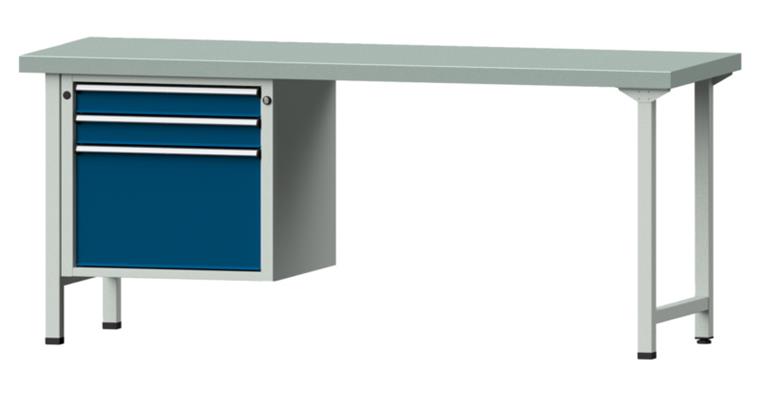 Kombiwerkbank 2000x700x850mm Modell 722V Platte mit Stahlblechbelag RAL7035/5010