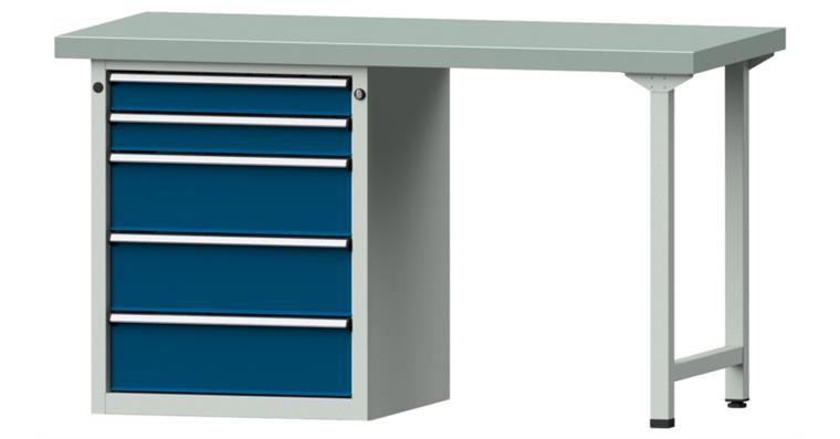Kombiwerkbank 1500x700x850mm Modell 810V Platte mit Stahlblechbelag RAL7035/5010