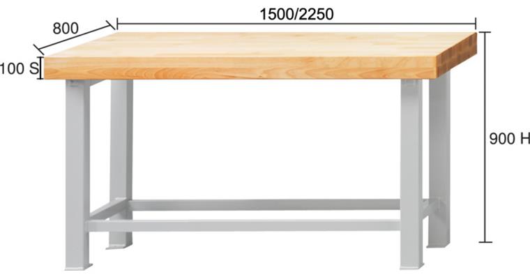 Schwerlastarbeitstisch Buche-Massiv-Platte LxTxH 2250x800x900 mm