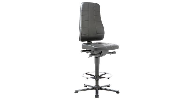 Work swivel chair All-In-One gl. run.+foot ring seat H 620-900mm syn. lthr cush.