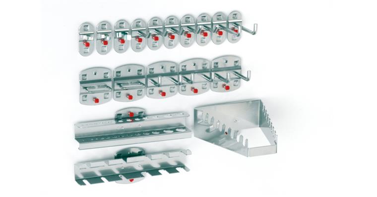 Werkzeughalter-Sortiment 18teilig alufarben für Lochplatten Kat.-Nr. 82465
