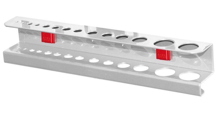 Drill bit holder/hex socket holder HxWxD35x390x30mm f. 28 pcs div. dia. alu-col.