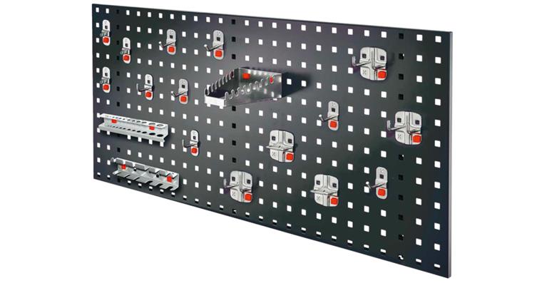 Einsteiger-Set 6 1xLochplatte anthrazit 450x1000 mm 18xWerkzeughalter alufarben