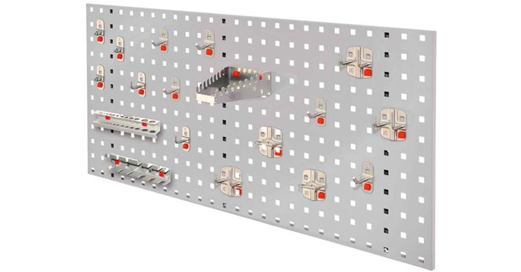 Einsteiger-Set 6 1xLochplatte lichtgrau 450x1000 mm 18xWerkzeughalter alufarben