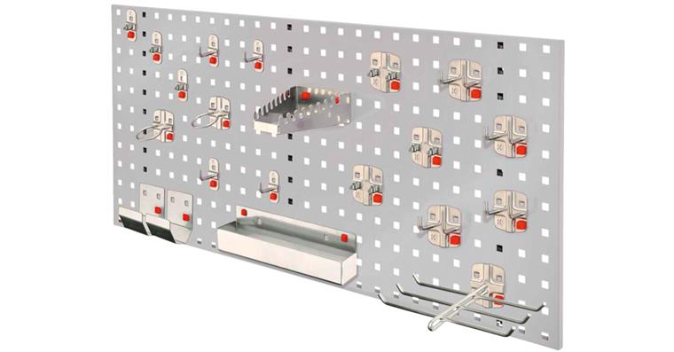 Einsteiger-Set 7 1xLochplatte lichtgrau 450x1000 mm 21xWerkzeughalter alufarben
