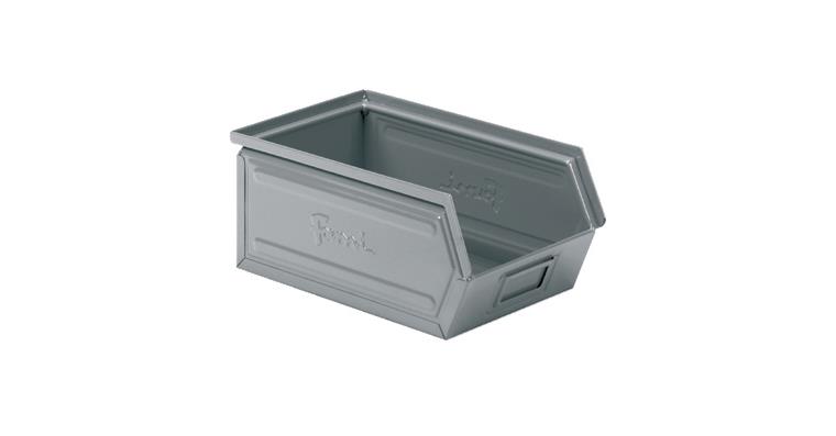 Sheet steel easy-view storage bin with recessed handles DxWxH 236x148x130 mm