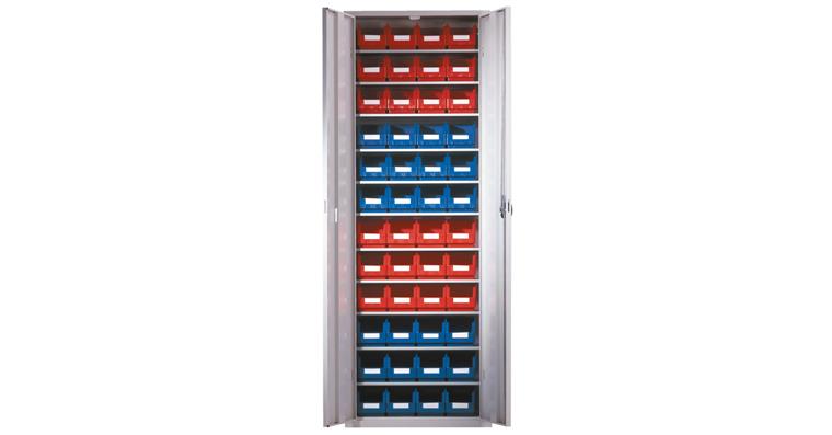 1083506606 Cabinet with doors 1950x690x285 mm 11 shelves 48 easy-view storage bins RAL 7035
