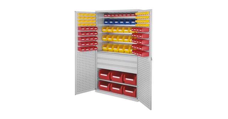 Large cabinet 1950x1130x590mm RAL 7035 116 easy-view storage bins 6 shelves