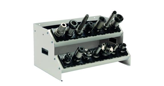 CNC-Tischaufsatzgestell 2 Etagen 575x375x300mm Stahlblech RAL 7035 ohne Einsätze