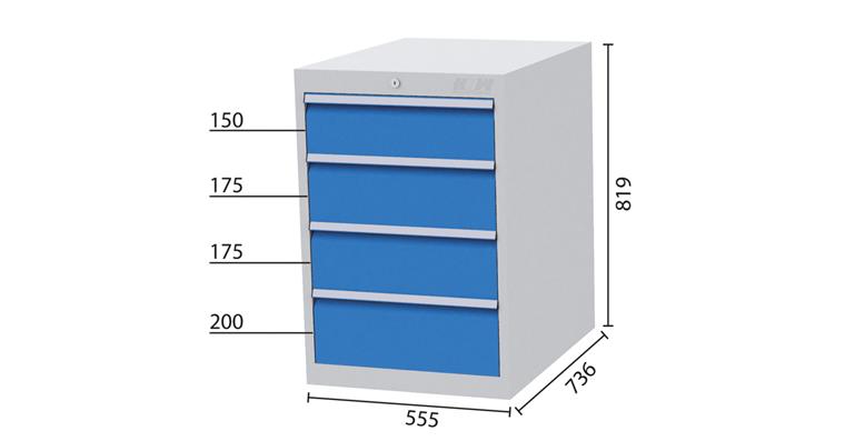 Schubladenschrank 4 Schubladen 7035/5012 1x150 2x175 1x200mm 555x736x819mm