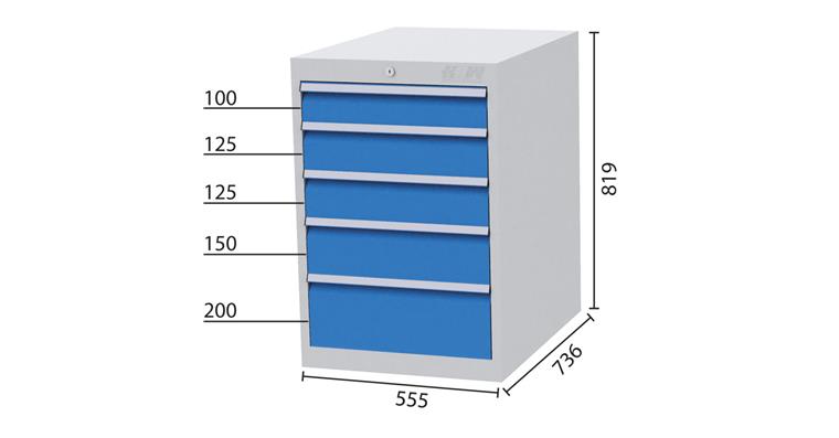 Schubladenschrank 5 Schubladen 5012 1x100 2x125 1x150 1x200mm 555x736x819