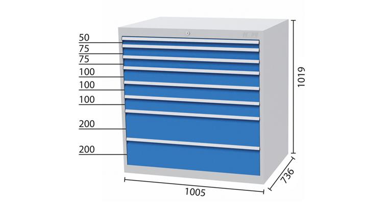 HHW Schubladenschrank 8 Schubladen 5012 1x50 2x75 3x100 2x200mm 1005x736x1019mm