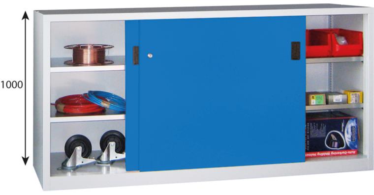 Slid door cab, solid sheet metal doors H 1000 x W 2000 x D 600 mm RAL 7035/5012