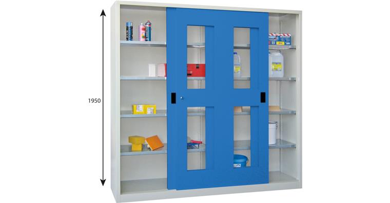 Slid door cab, doors w viewing window H 1950 x W 1500 x D 600 mm RAL 7035/5012
