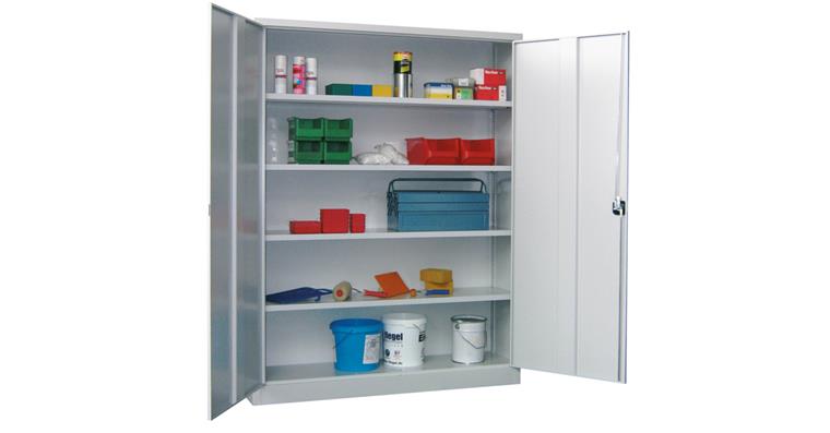 Hinged door cabinet with 4 shelves 1950x1500x400 mm RAL 7035 load capacity 80kg